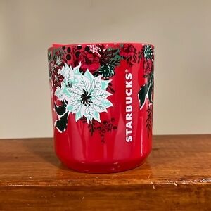 Starbucks Short Travel Mug Poinsettia Red Holiday Limited Edition Ceramic
